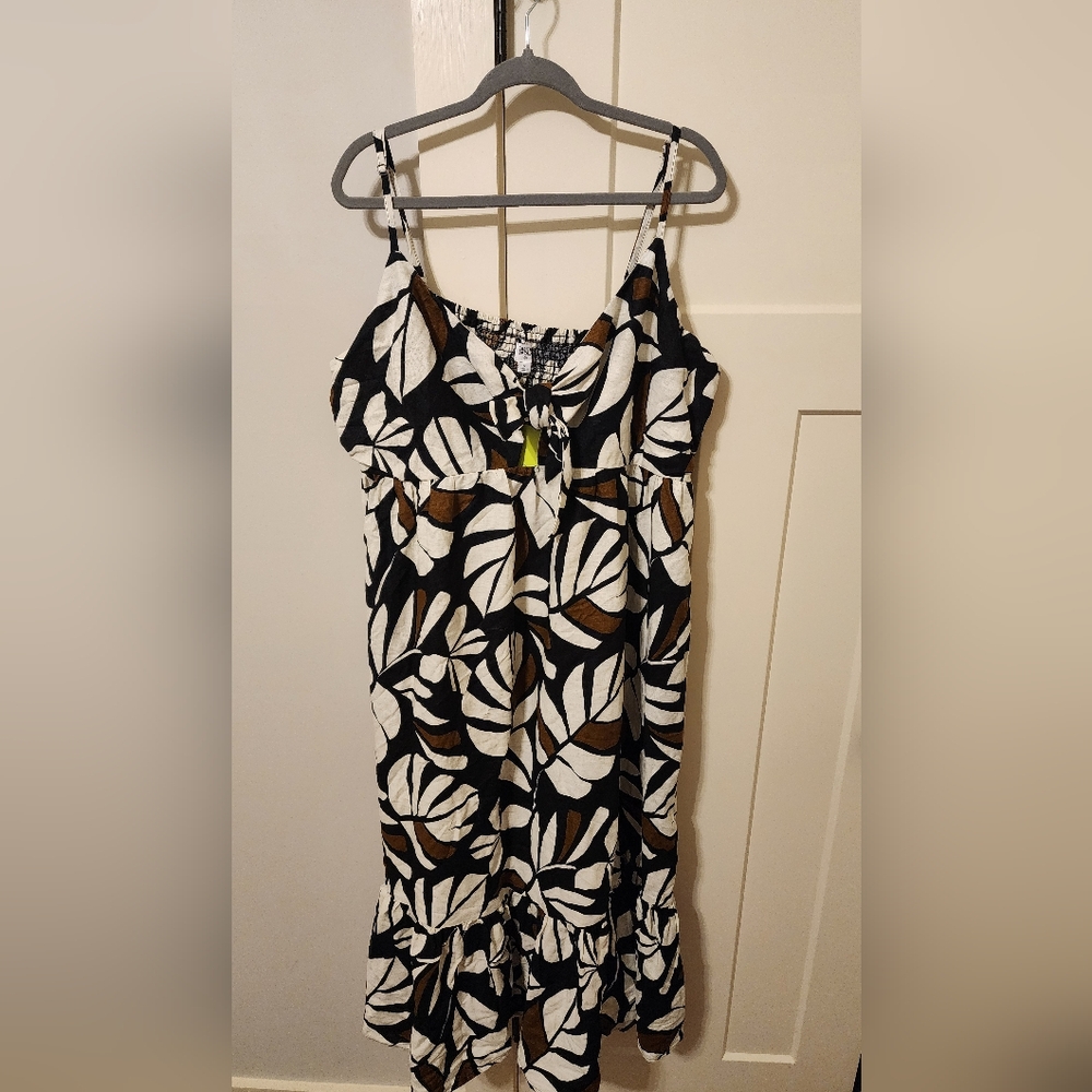 Tabitha Brown (Target) Neutral Palm Print TieFront Linen Blend Maxi Dress 1X NWT